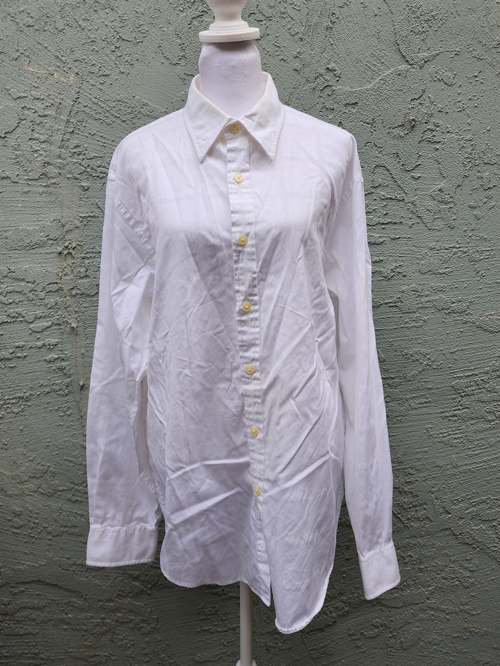 MICHAEL Michael Kors White Textured Tonal Stripe Button Down Shirt Medium M